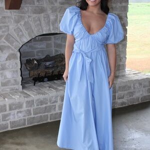 Elegant Blue Puff Sleeve Dress (Worn once)